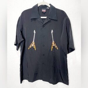 Silver Point Vintage 90s Shirt Button Up Flame Guitar Skate Bowling Rock & Roll